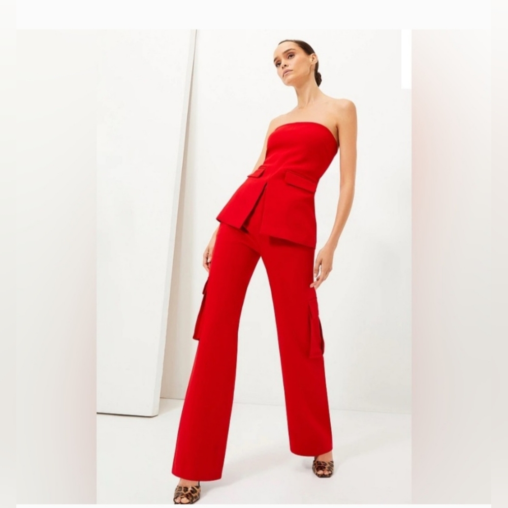 Le' AL.X Woven Crepe Straight Neck Sleeveless Cargo Suit Coordinating Top